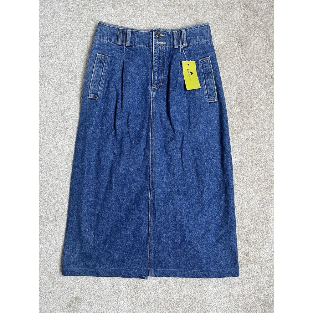 NWT 90s Y2K Lizwear Liz Claiborne Colonial Safari Sz 10 Denim Skirt Midi Straigh
